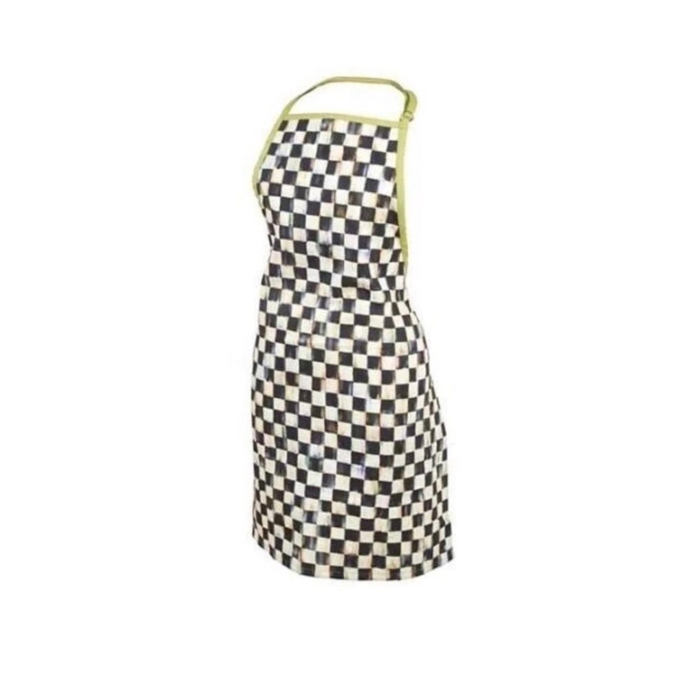 MacKenzie-Childs Courtly Check Apron Black White Green Trim 26x29" NWOT